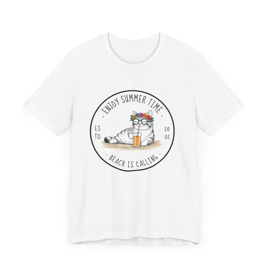 Enjoy Summer Time Beach Cat Tshirt