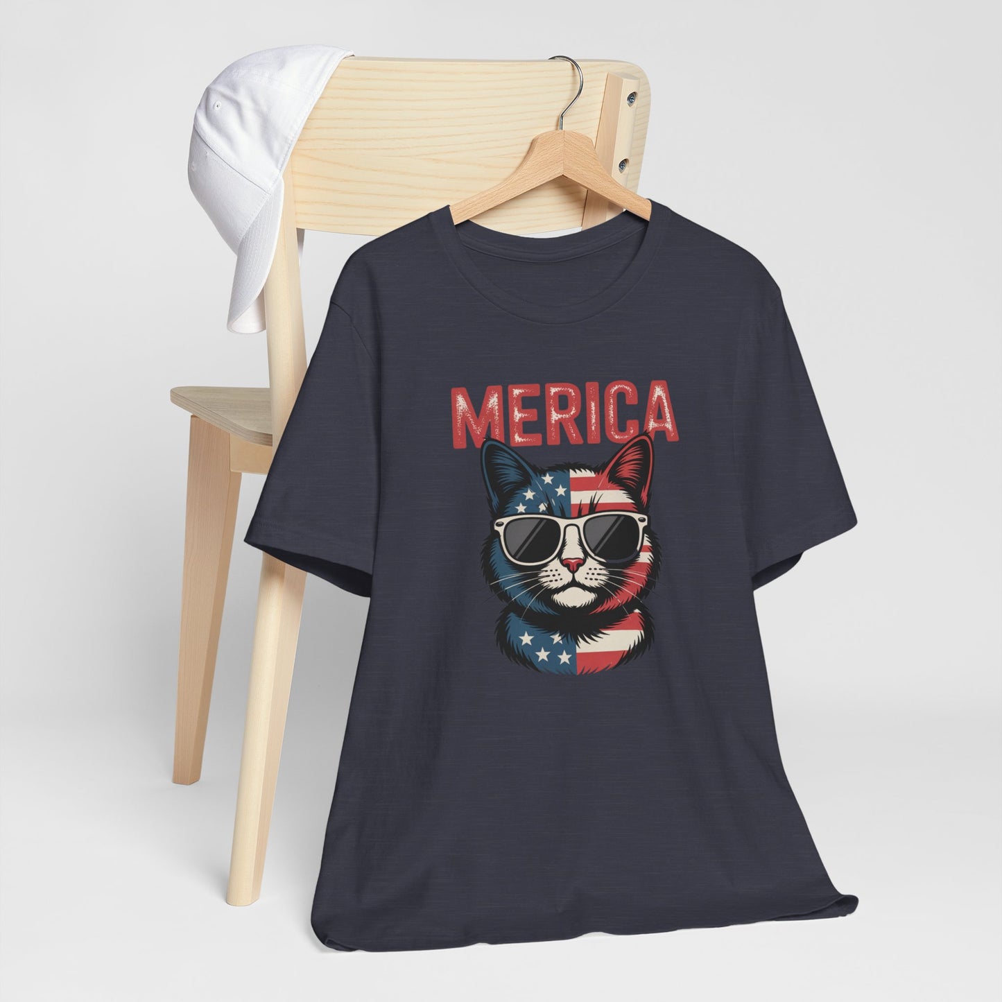 USA Cat Graphic Tee - Funny Patriotic ‘Merica Shirt - 4th of July T-Shirt for Men & Women