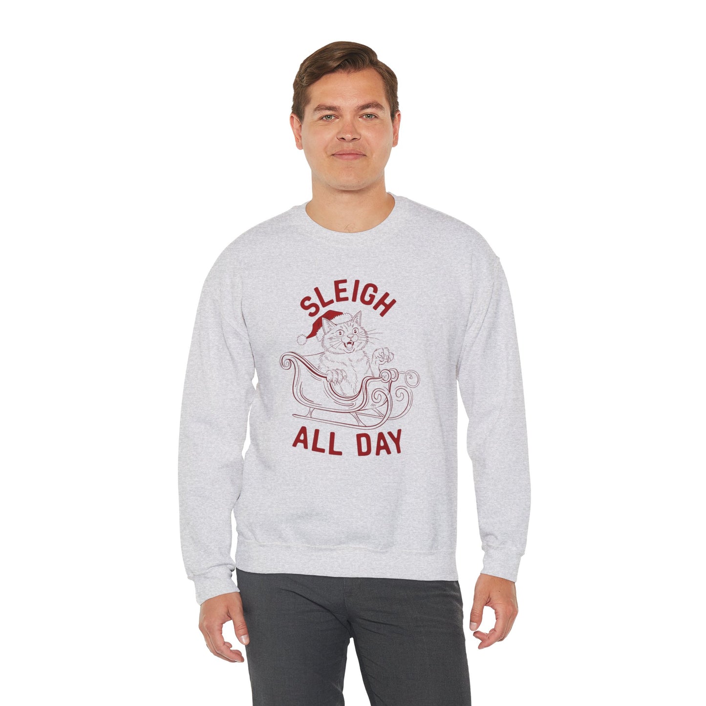 Sleigh All Day Cat Feral Cat Crewneck Sweatshirt