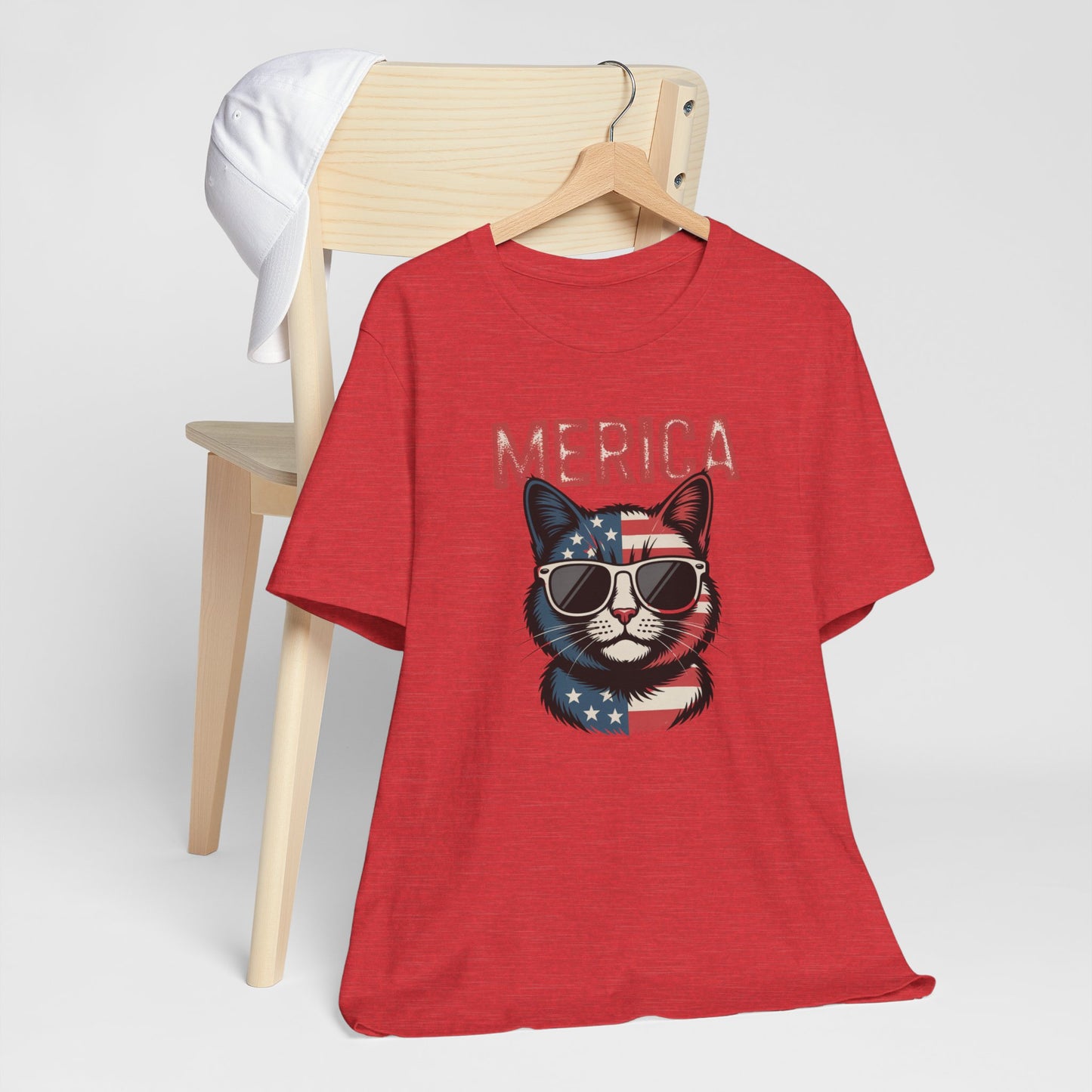 USA Cat Graphic Tee - Funny Patriotic ‘Merica Shirt - 4th of July T-Shirt for Men & Women