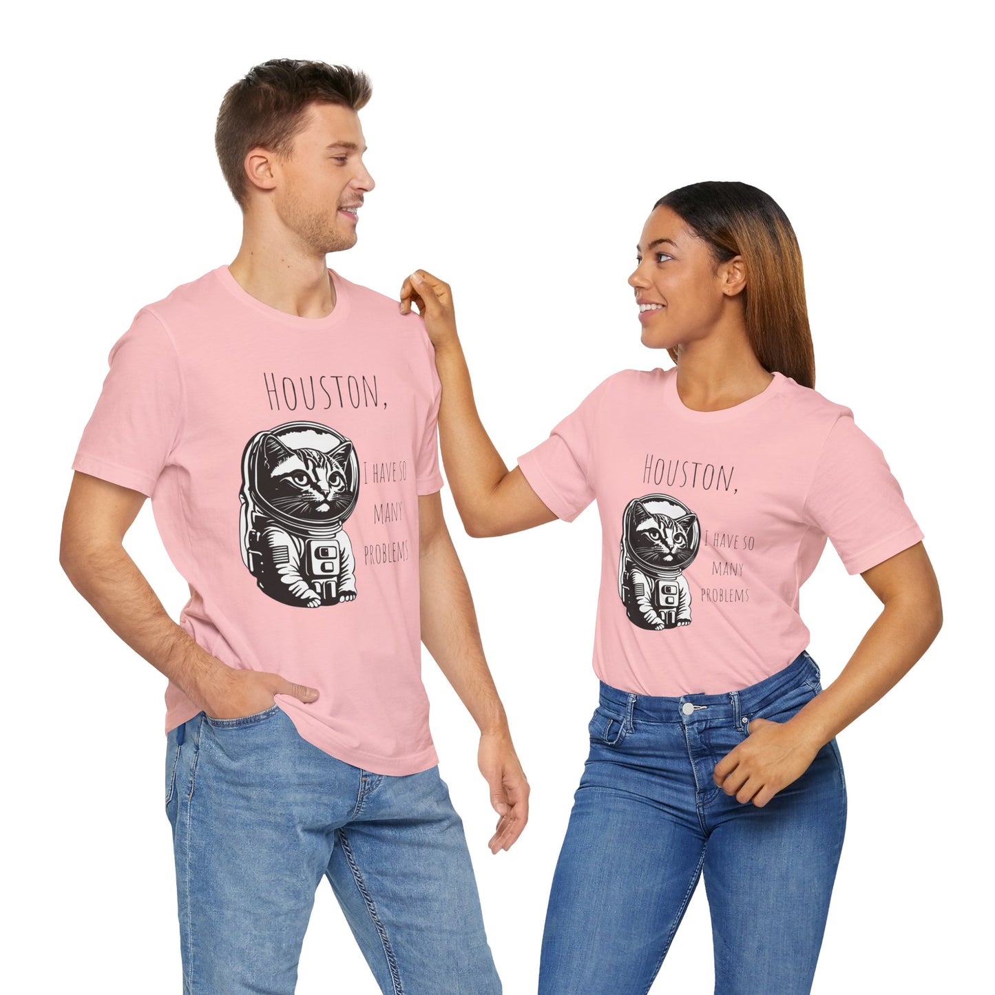 Astronaut Cat Tee - Funny Cat Houston We Have Many Problems This funny cat astronaut design T-shirt brings a playful and whimsical vibe to your wardrobe. Perfect for cat lovers, space enthusiasts, and those with a quirky sense of humor. Ideal for casual w