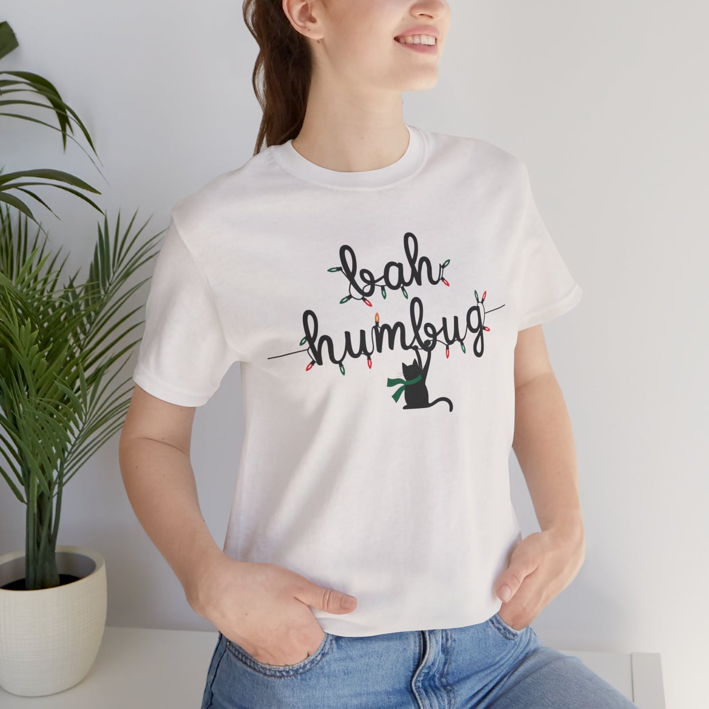 BAH HUMBUG LIGHTS CAT TSHIRT
