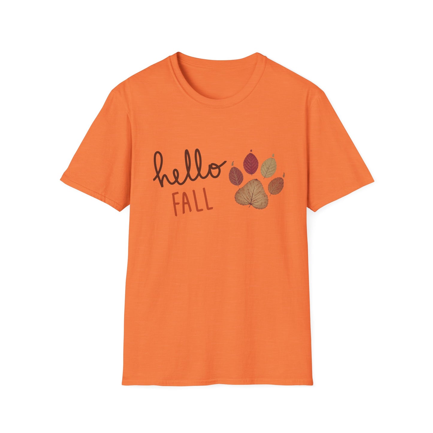 Hello Fall Paw Print T-Shirt – Autumn Graphic Tee for Dog & Cat Lovers, Pumpkin Spice Season Shirt