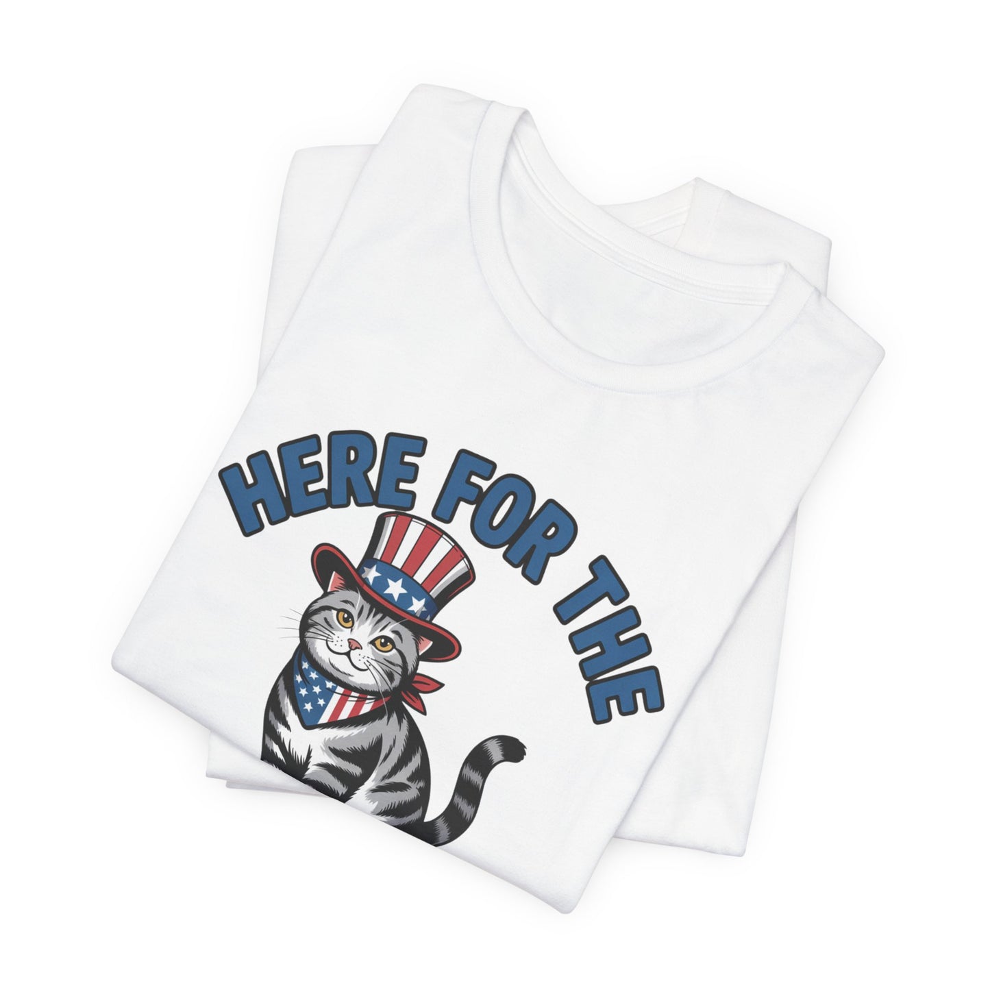 Patriotic Cat T-Shirt - "Here For The Hotdogs" Funny 4th of July Shirt