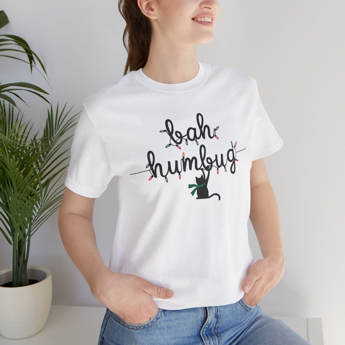 BAH HUMBUG LIGHTS CAT TSHIRT