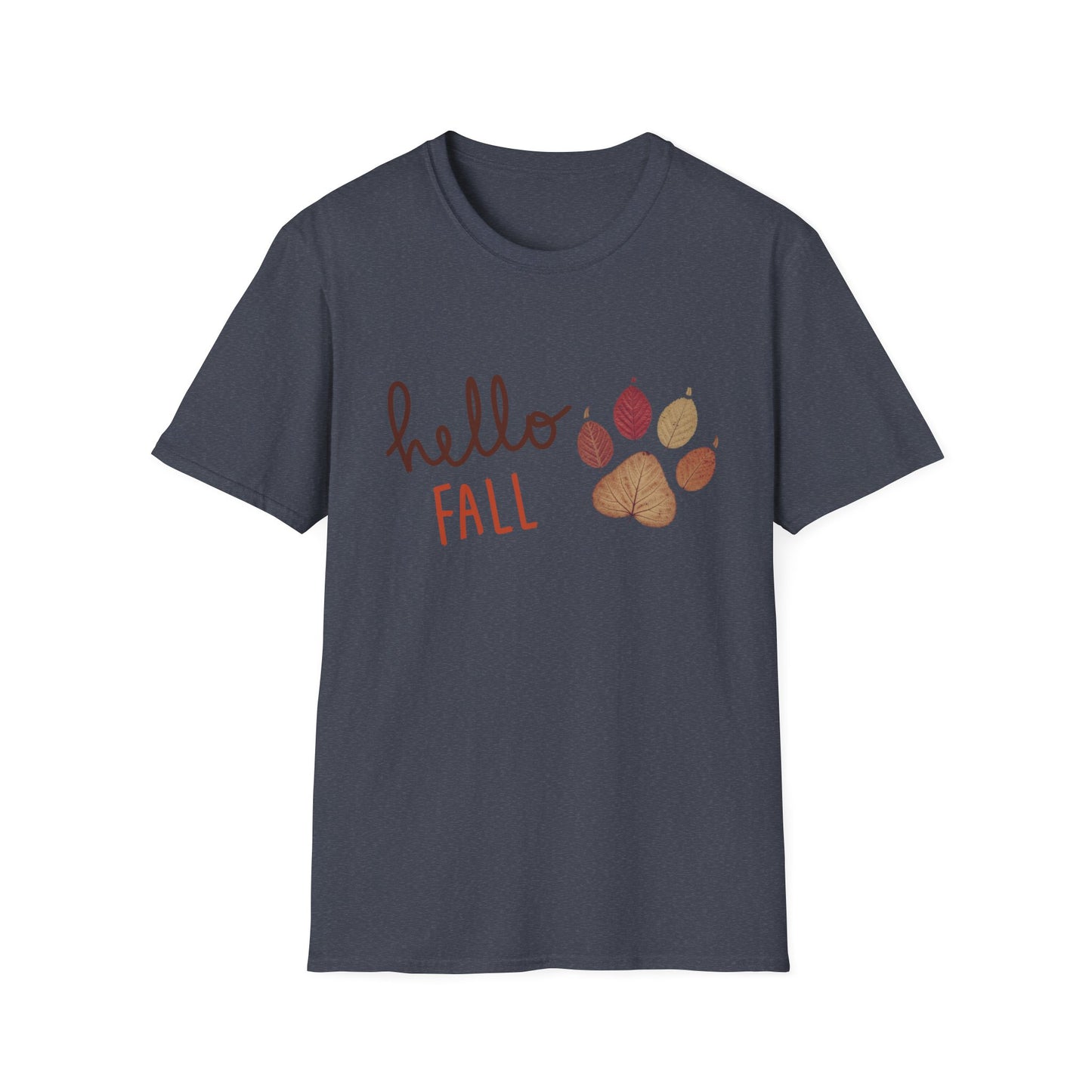 Hello Fall Paw Print T-Shirt – Autumn Graphic Tee for Dog & Cat Lovers, Pumpkin Spice Season Shirt
