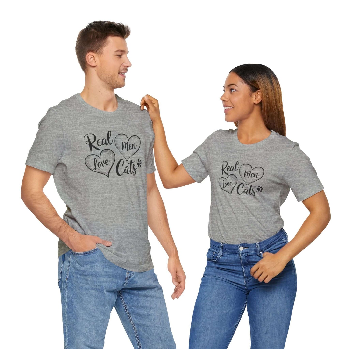 Real Men Love Cats Valentine's Day Tee A fun and playful T-Shirt design that showcases the love for cats. Real Men Love Cats makes a bold statement and comes in a nice comfy tee! Product features- Unisex jersey short sleeve tee- Made with 100% lightweight