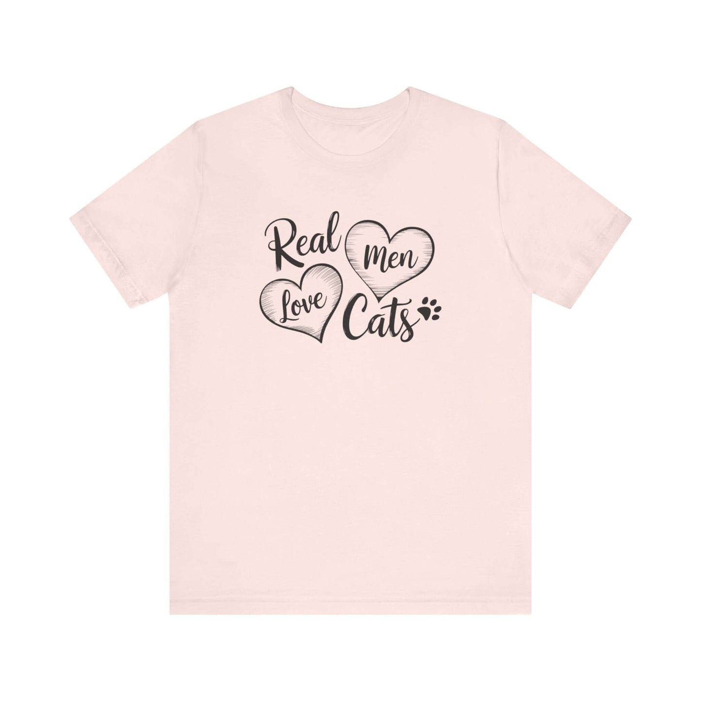 Real Men Love Cats Valentine's Day Tee A fun and playful T-Shirt design that showcases the love for cats. Real Men Love Cats makes a bold statement and comes in a nice comfy tee! Product features- Unisex jersey short sleeve tee- Made with 100% lightweight