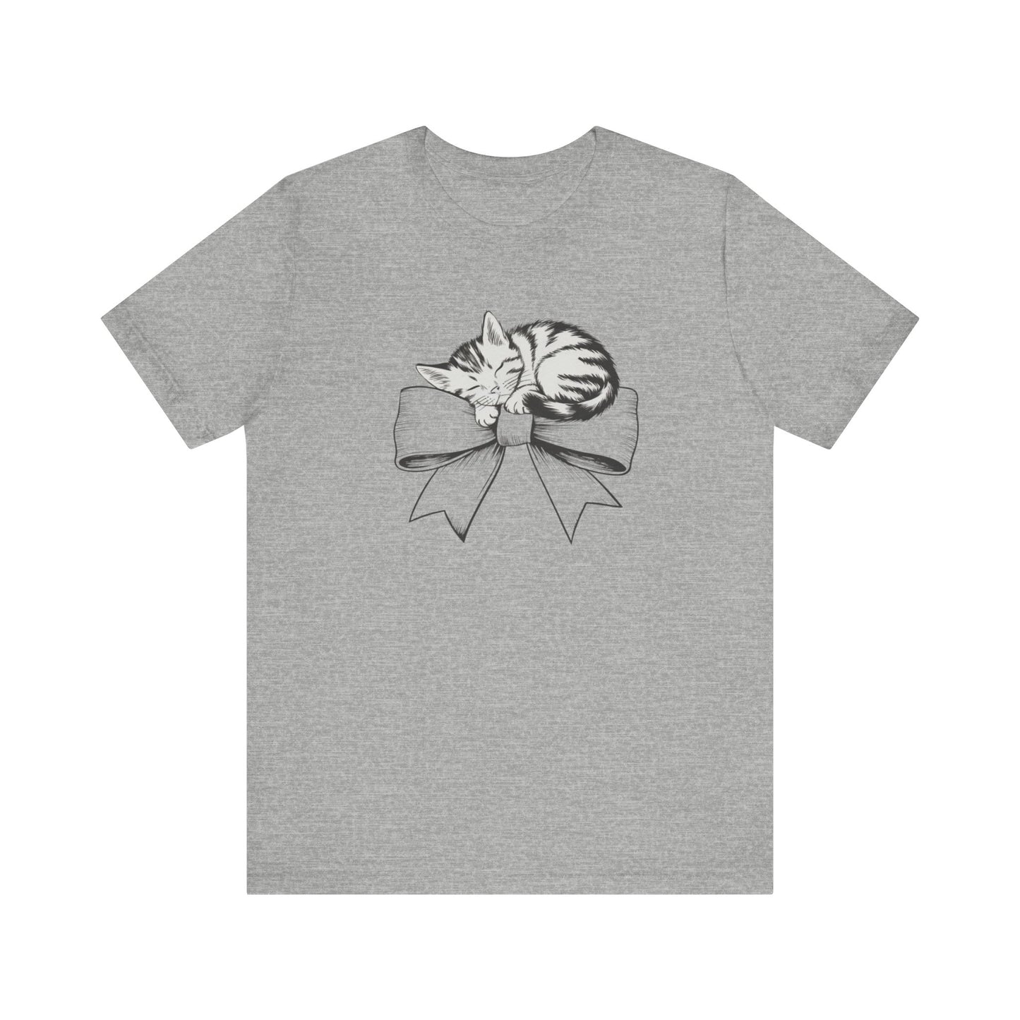 Kitten Bow Valentine's Day Tee This kitten bow Valentines t-shirt exudes a cute and adorable vibe, perfect for celebrating Valentine's Day or showing some love year-round. Product features- Unisex jersey short sleeve tee- Made with 100% lightweight cotton