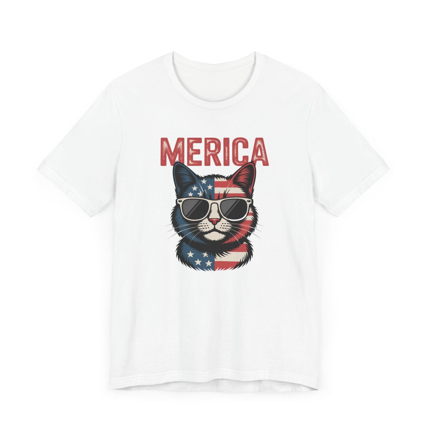 USA Cat Graphic Tee - Funny Patriotic ‘Merica Shirt - 4th of July T-Shirt for Men & Women