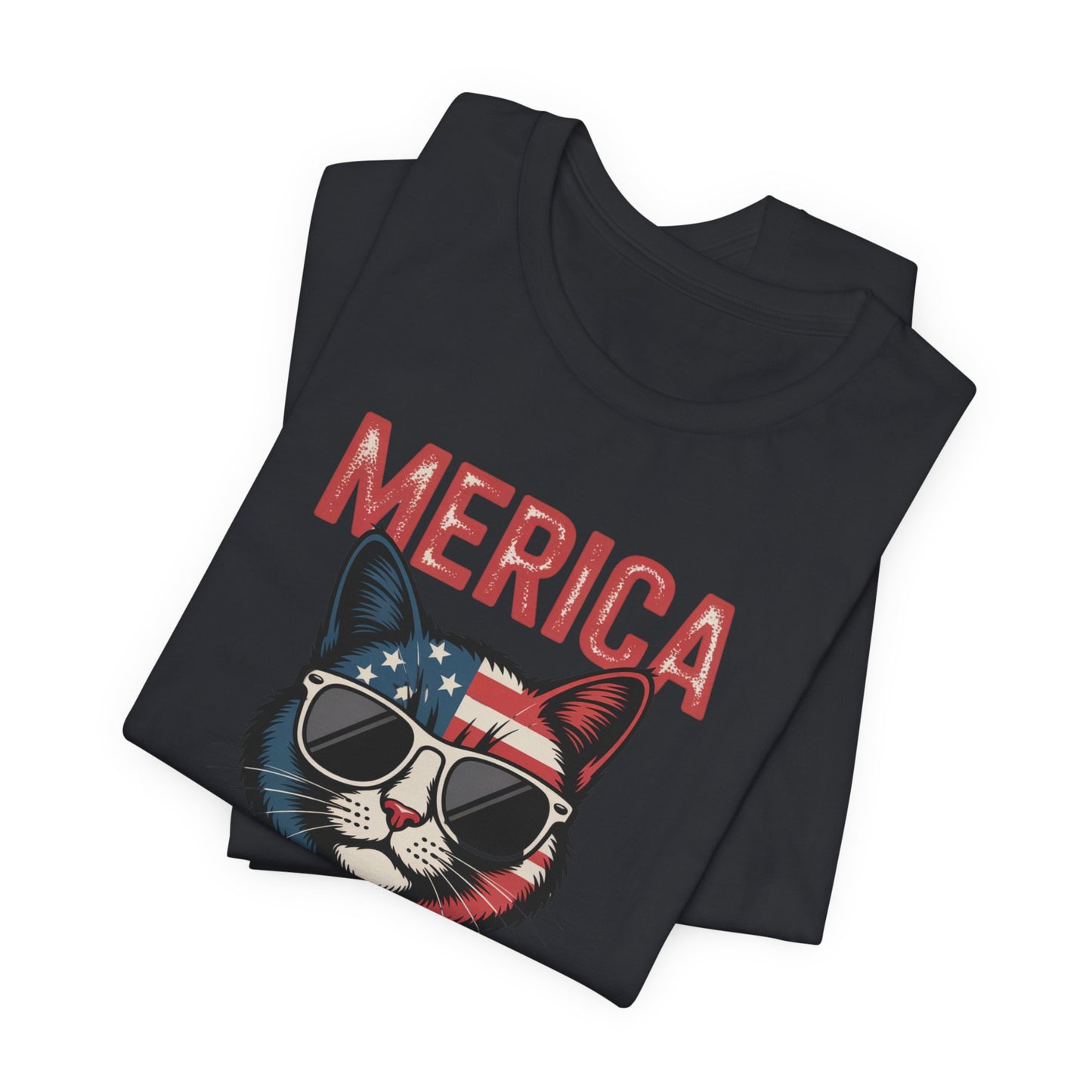 USA Cat Graphic Tee - Funny Patriotic ‘Merica Shirt - 4th of July T-Shirt for Men & Women