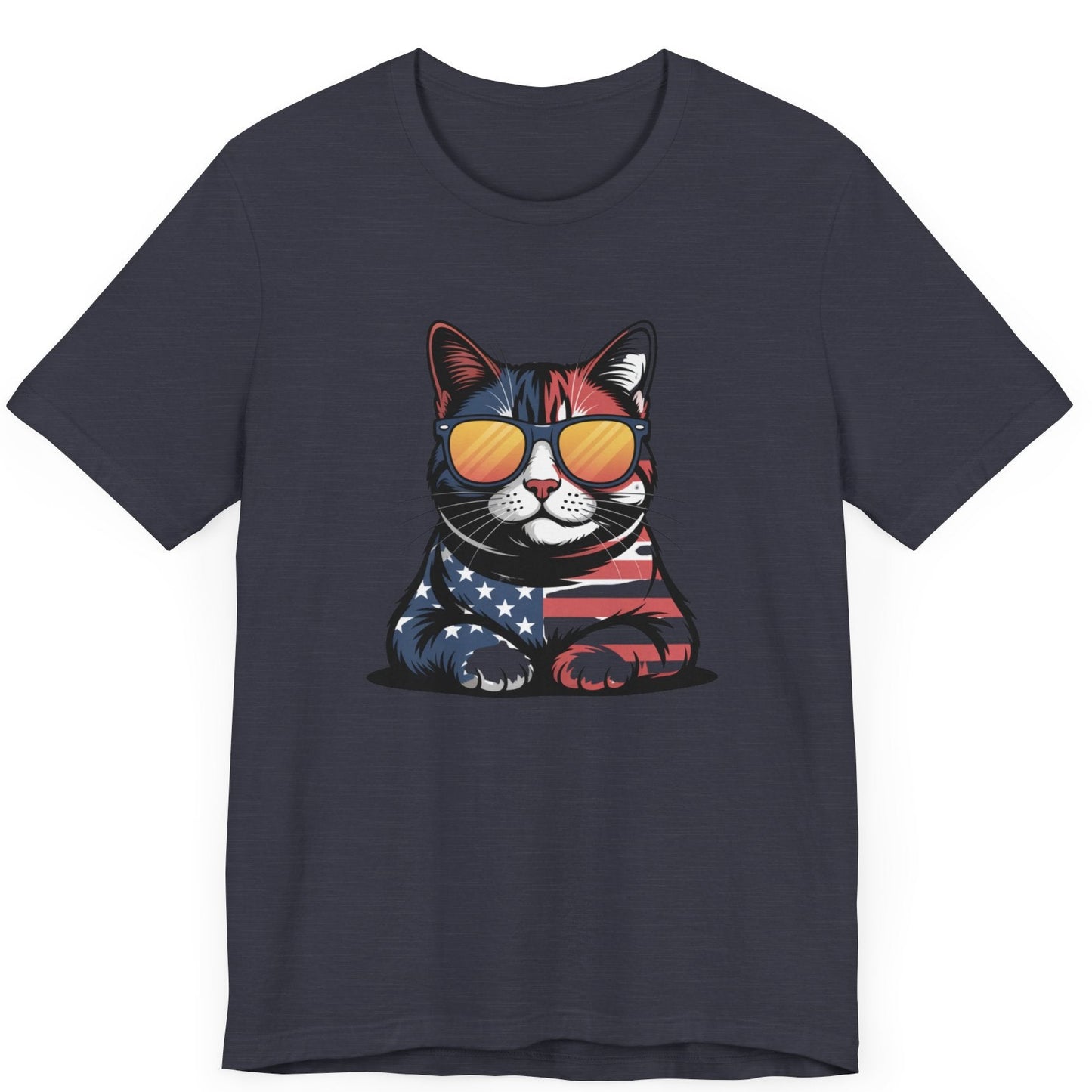 A cat in sunglasses with patriotic colors