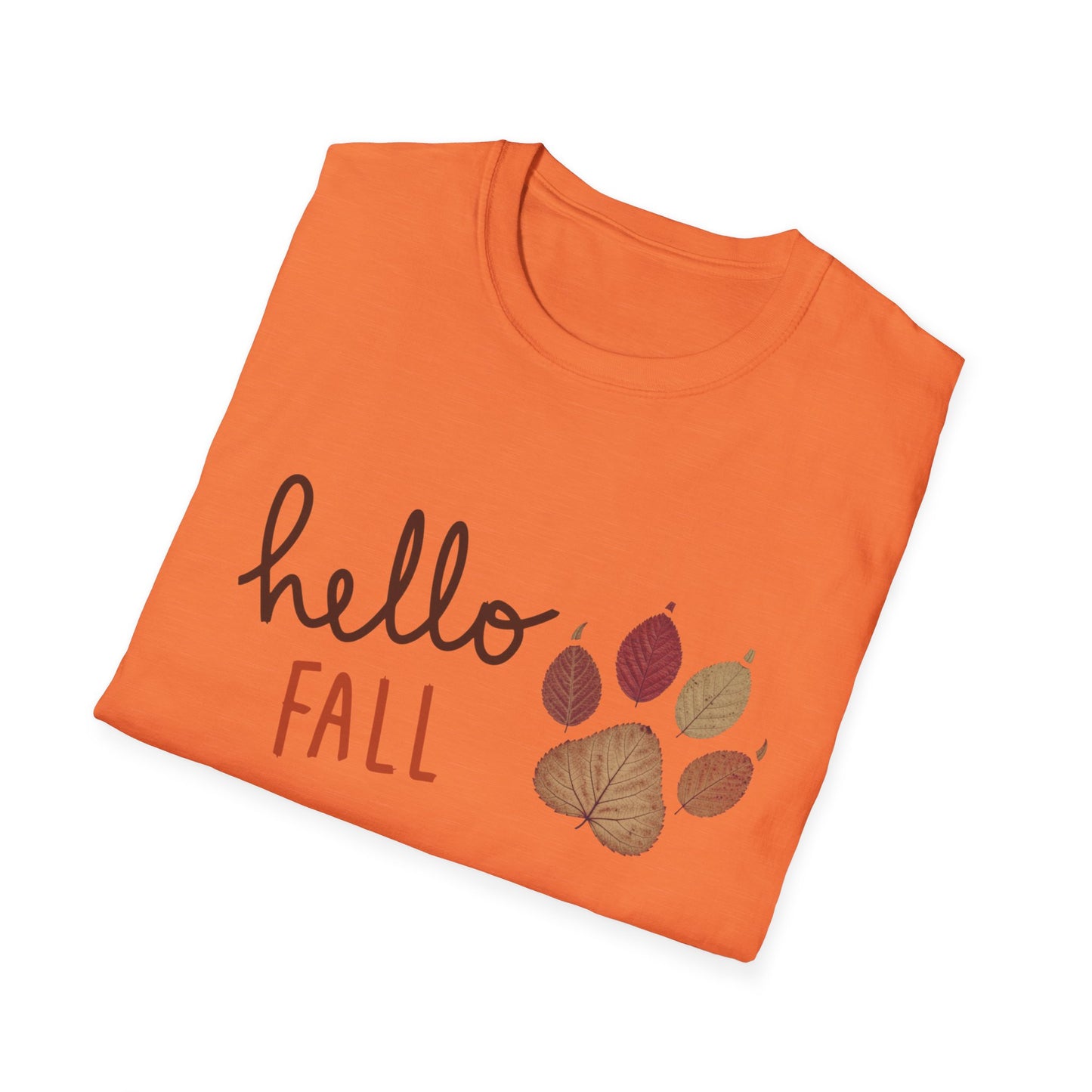 Hello Fall Paw Print T-Shirt – Autumn Graphic Tee for Dog & Cat Lovers, Pumpkin Spice Season Shirt