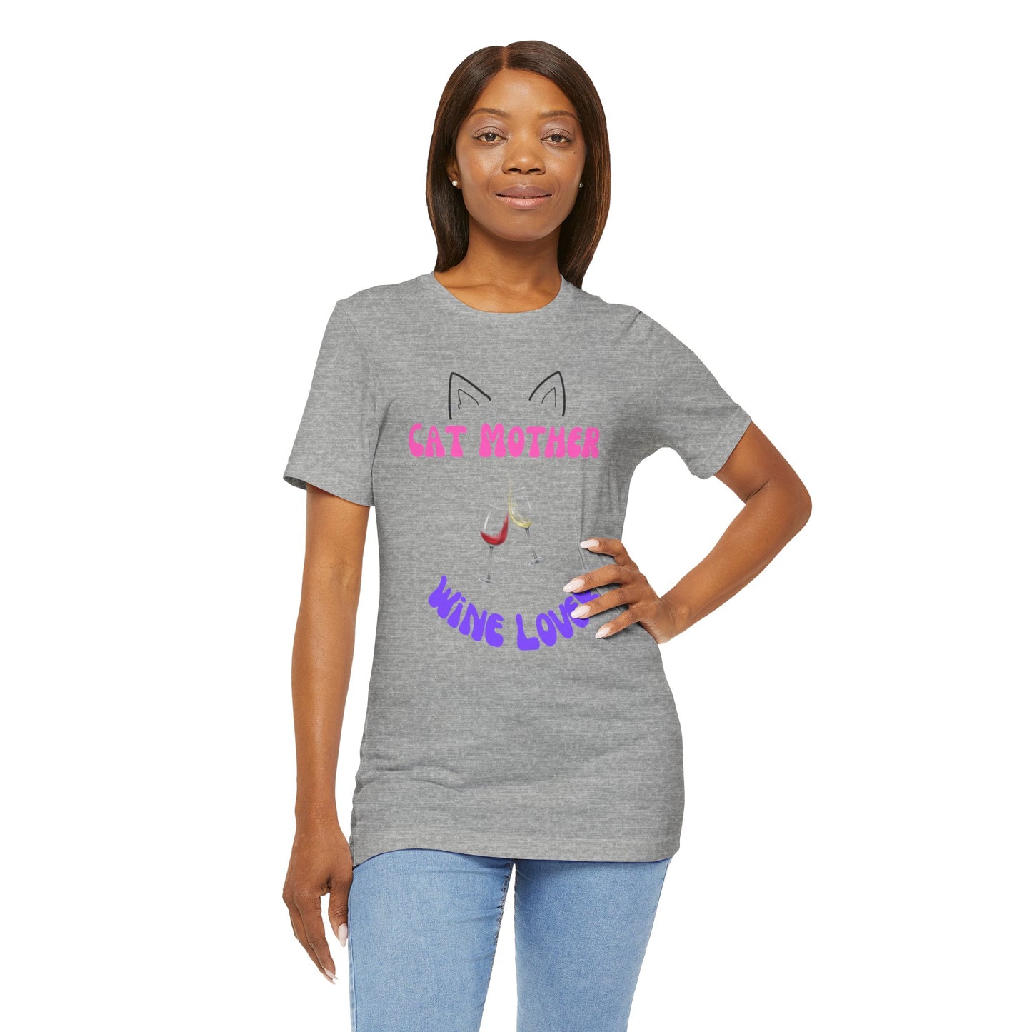 Cat Mother Wine Lover Tee This Cat Mother wine lover T-Shirt exudes a cozy and relaxed vibe, perfect for lounging or casual outings. It is ideal for those who love cats and enjoy a good glass of wine. A great gift for cat moms and wine enthusiasts.Product