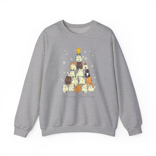 Cat Christmas Tree Holiday Crewneck Sweatshirt