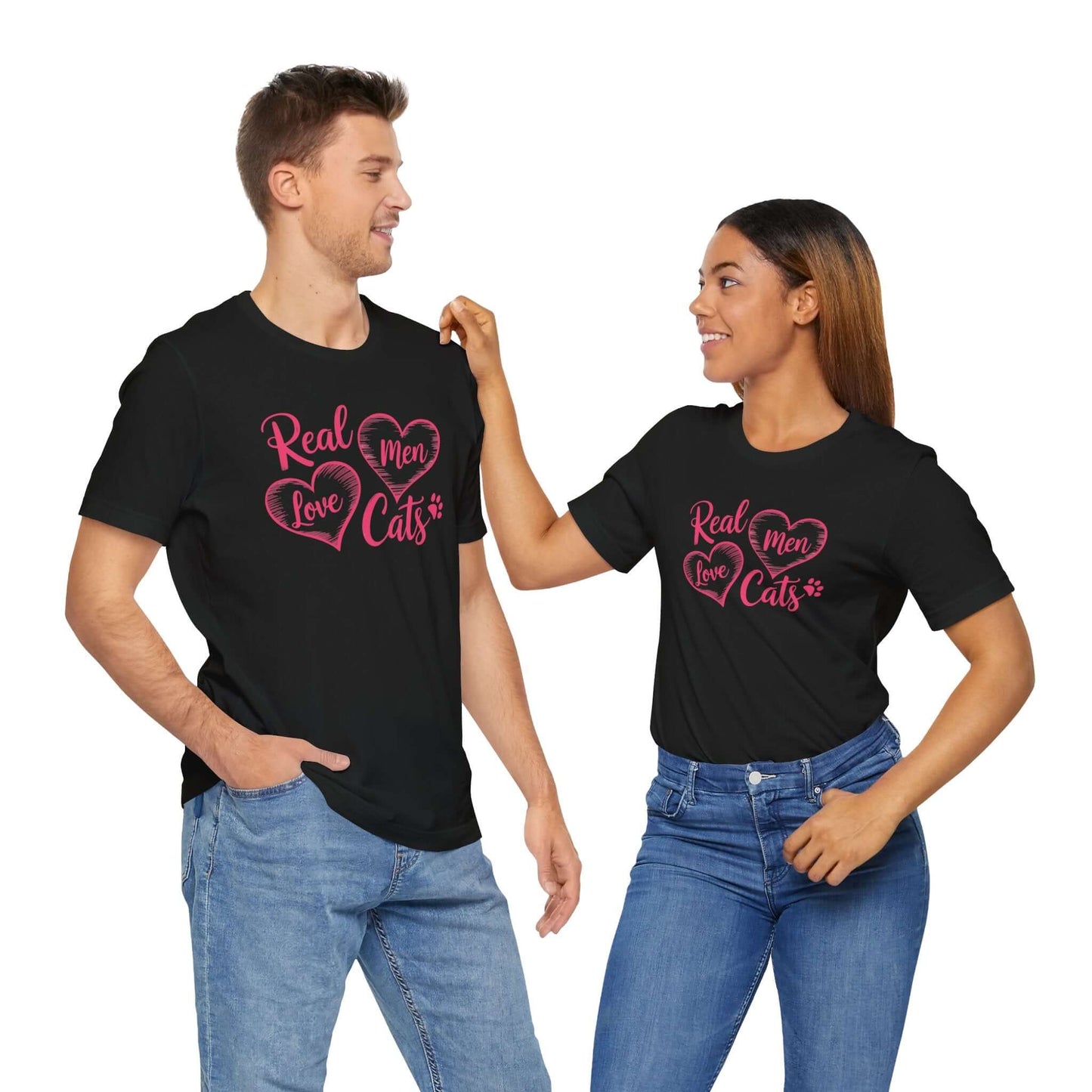 Real Men Love Cats Valentine's Day Tee A fun and playful T-Shirt design that showcases the love for cats. Real Men Love Cats makes a bold statement and comes in a nice comfy tee! Product features- Unisex jersey short sleeve tee- Made with 100% lightweight