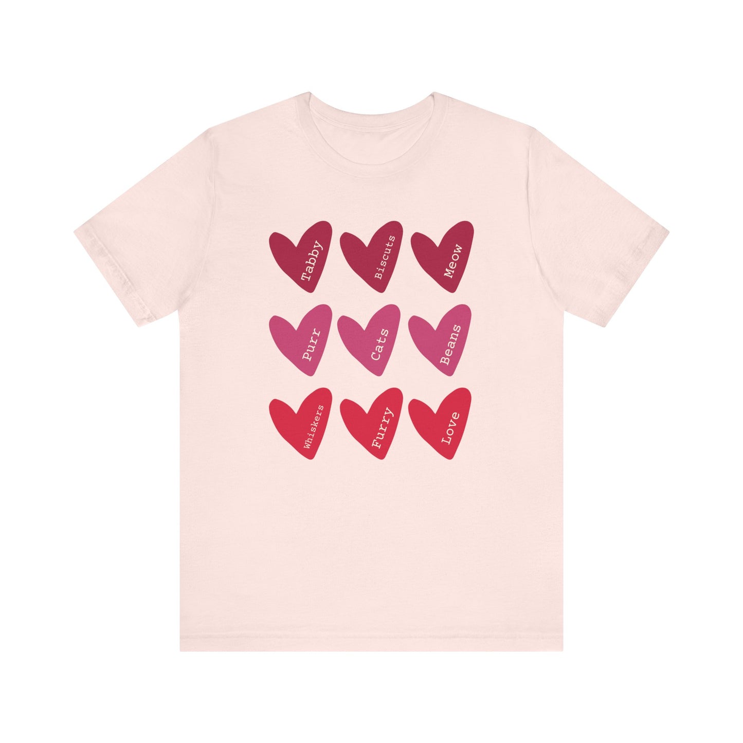 Cat Hearts Valentine’s Day Tshirt This T-Shirt features a cute design of Valentine's Day hearts with various cat types, giving off a playful and festive vibe. It is perfect for cat lovers celebrating Valentine's Day or looking to add a fun touch to their