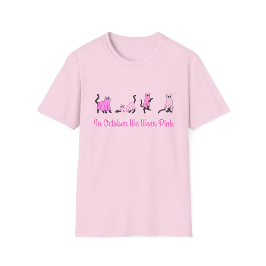 In October We Wear Pink Cat T-Shirt – Funny Breast Cancer Awareness Tee