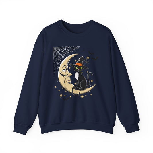Cat on the Moon Halloween Sweatshirt