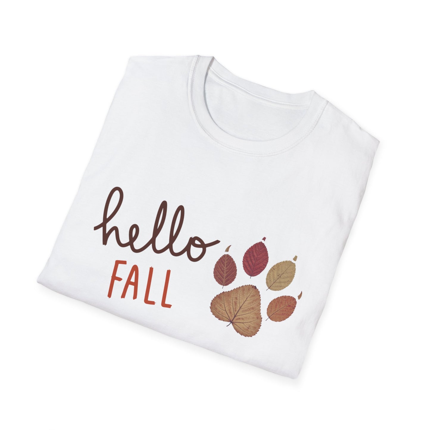 Hello Fall Paw Print T-Shirt – Autumn Graphic Tee for Dog & Cat Lovers, Pumpkin Spice Season Shirt