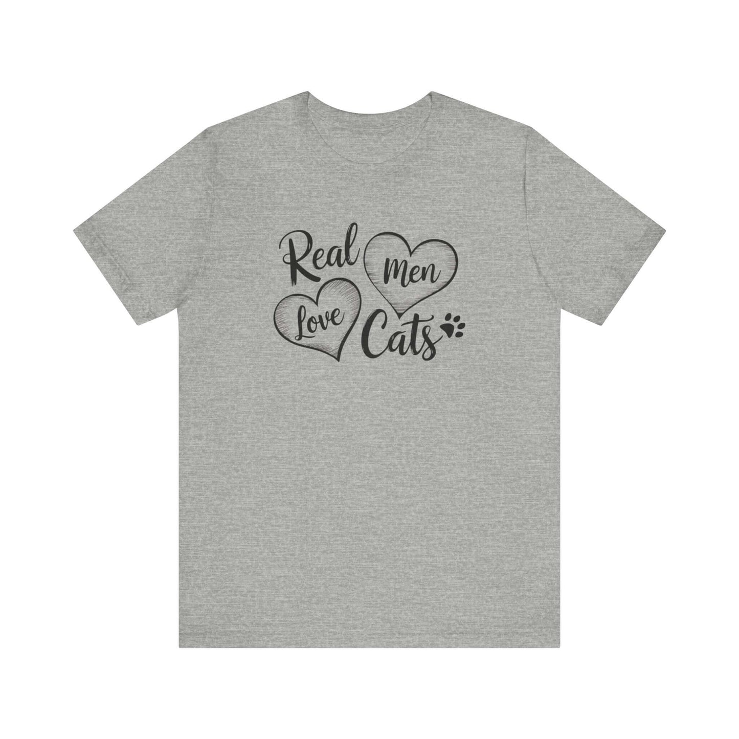 Real Men Love Cats Valentine's Day Tee A fun and playful T-Shirt design that showcases the love for cats. Real Men Love Cats makes a bold statement and comes in a nice comfy tee! Product features- Unisex jersey short sleeve tee- Made with 100% lightweight