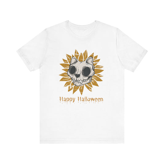 Halloween Cat Skull Flower Tee