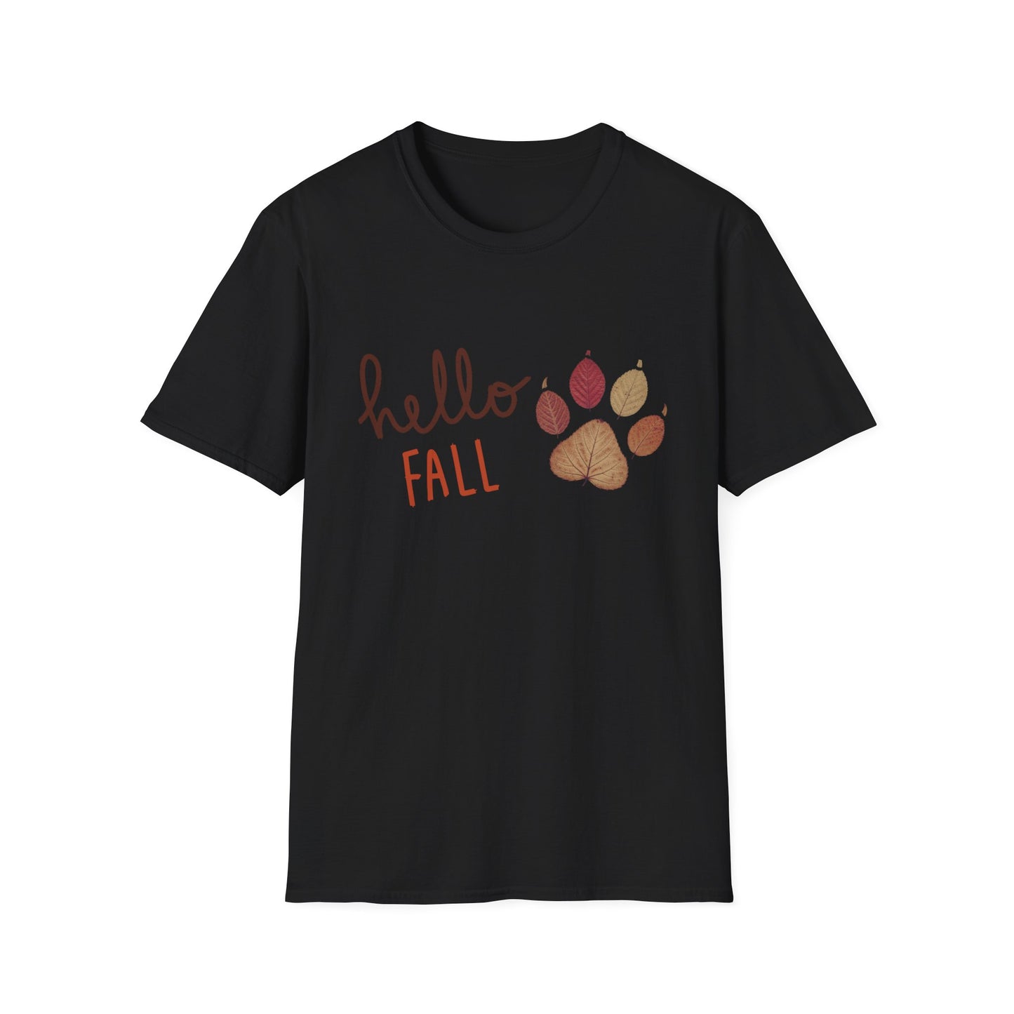 Hello Fall Paw Print T-Shirt – Autumn Graphic Tee for Dog & Cat Lovers, Pumpkin Spice Season Shirt