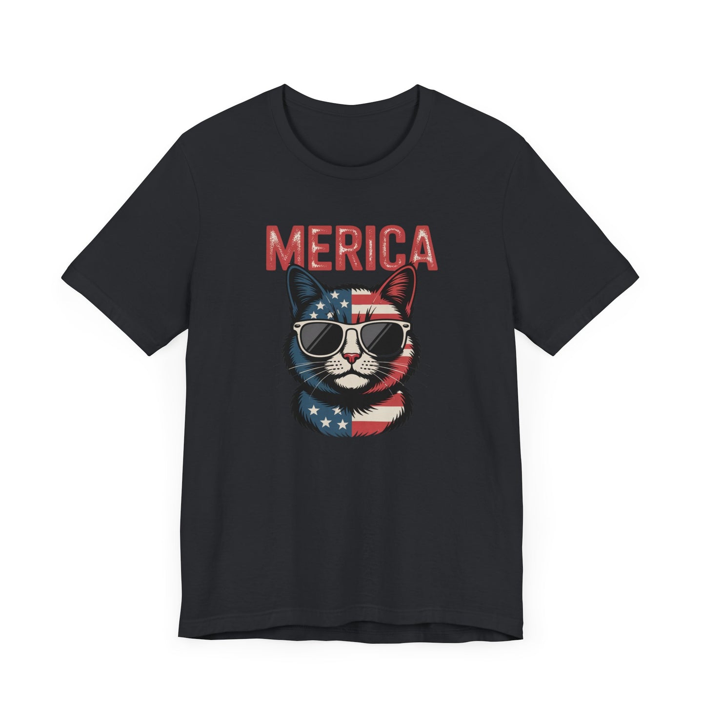 USA Cat Graphic Tee - Funny Patriotic ‘Merica Shirt - 4th of July T-Shirt for Men & Women