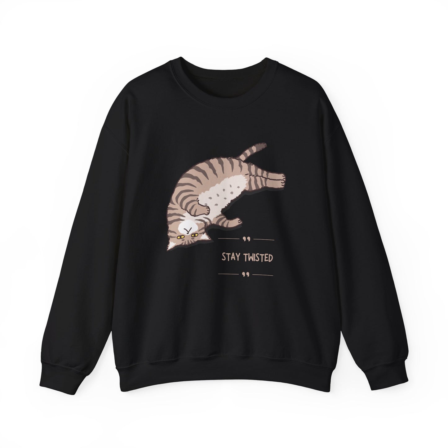 Crewneck Sweatshirt - Stay Twisted Cat Embrace your inner feline with the Stay Twisted Cat Sweatshirt. This playful, eye-catching sweatshirt celebrates your love of cats and all their mischievous antics. Product features- Cozy fabric blend of cotton and p