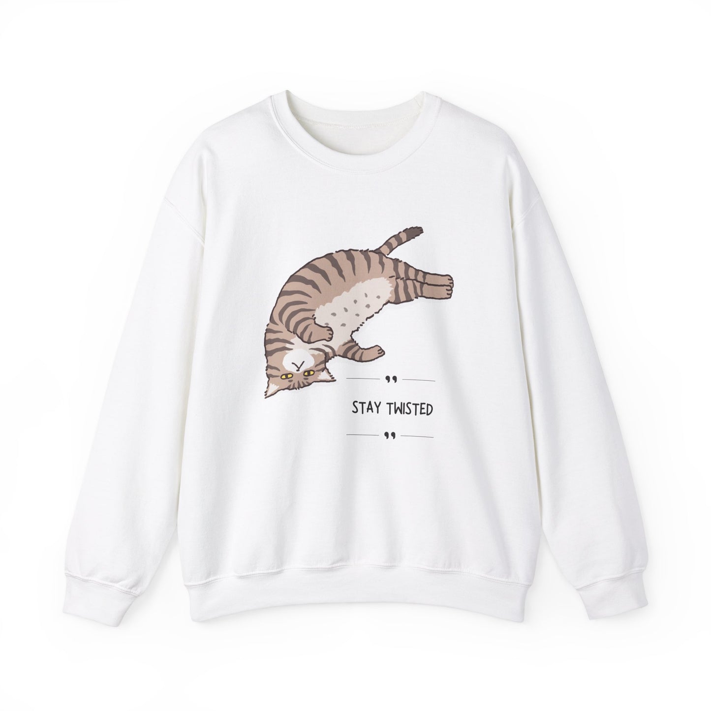 Crewneck Sweatshirt - Stay Twisted Cat Embrace your inner feline with the Stay Twisted Cat Sweatshirt. This playful, eye-catching sweatshirt celebrates your love of cats and all their mischievous antics. Product features- Cozy fabric blend of cotton and p