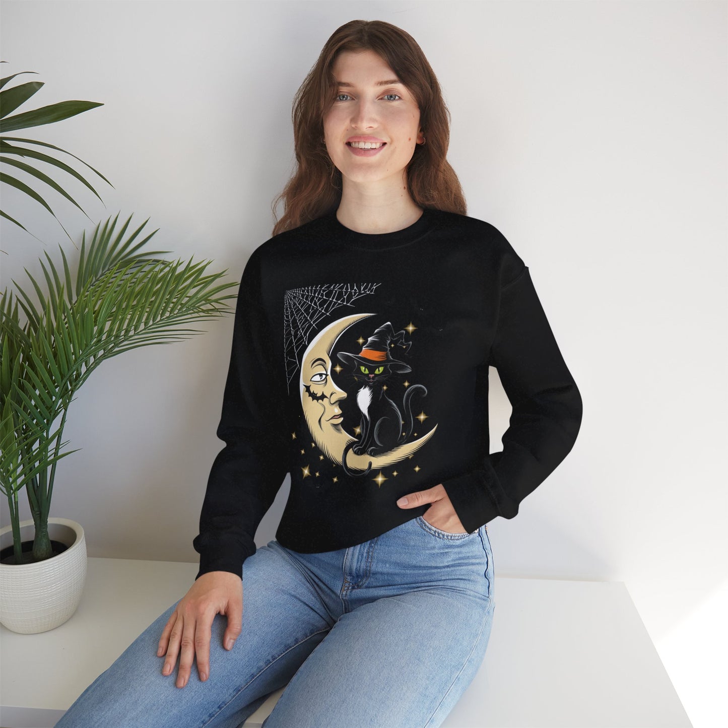Cat on the Moon Halloween Sweatshirt