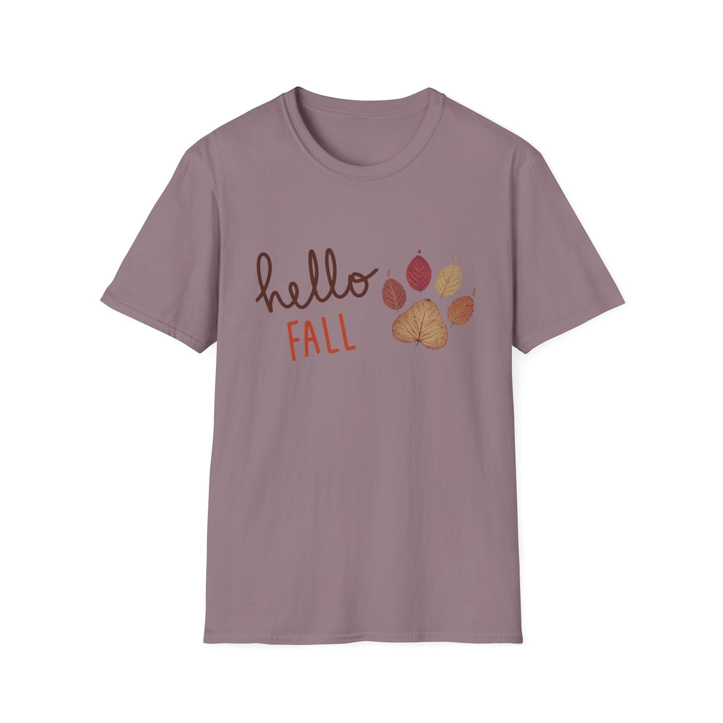 Hello Fall Paw Print T-Shirt – Autumn Graphic Tee for Dog & Cat Lovers, Pumpkin Spice Season Shirt
