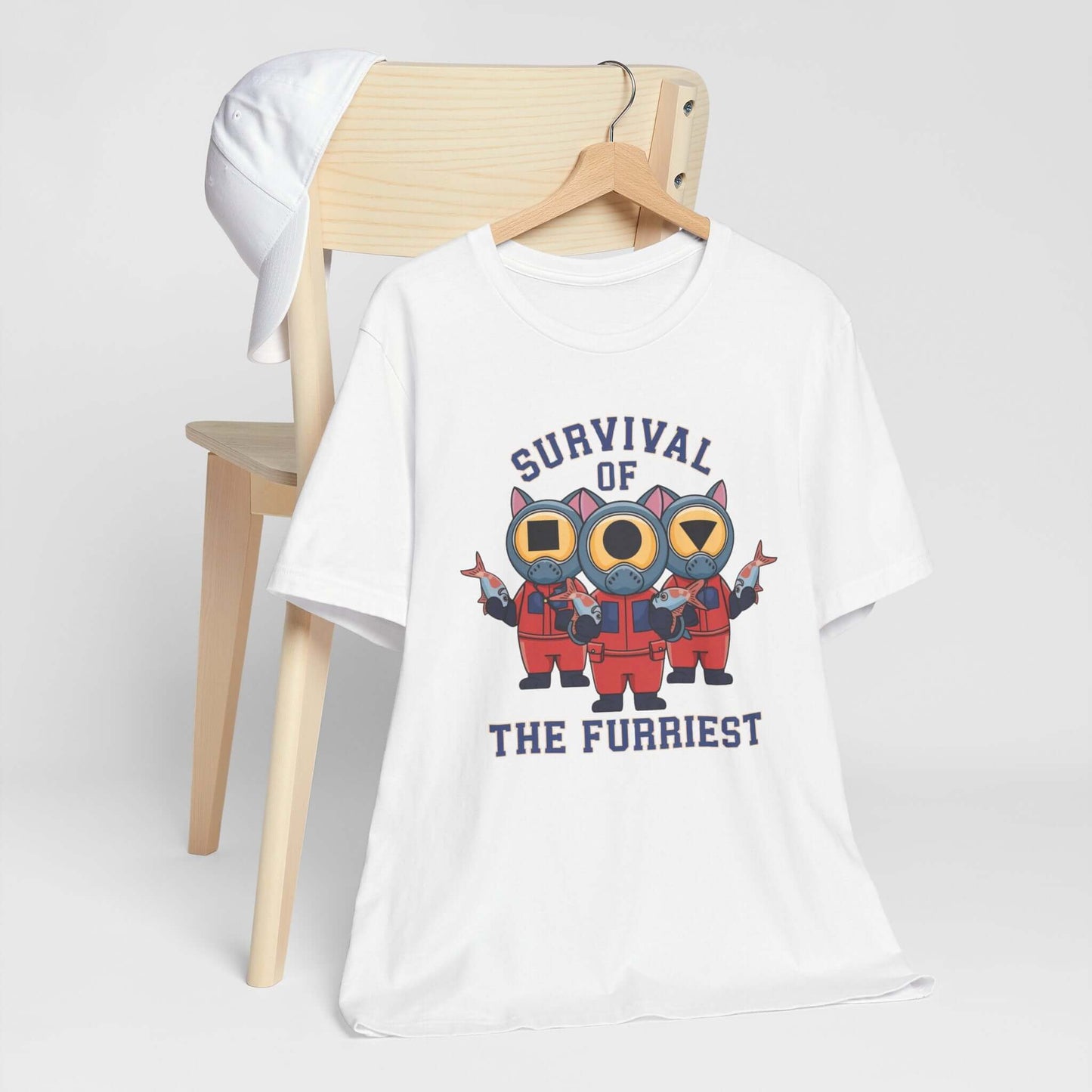 Survival of the Furriest Inspired Cat Tee This one-of-a-kind tee is the ultimate conversation starter. Whether you're binge-watching Squid Game or cuddling your kitty, this shirt lets the world know that you're a survivor - of both the games and the daily