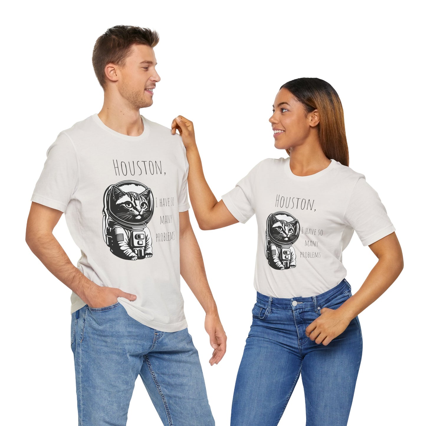 Astronaut Cat Tee - Funny Cat Houston We Have Many Problems This funny cat astronaut design T-shirt brings a playful and whimsical vibe to your wardrobe. Perfect for cat lovers, space enthusiasts, and those with a quirky sense of humor. Ideal for casual w