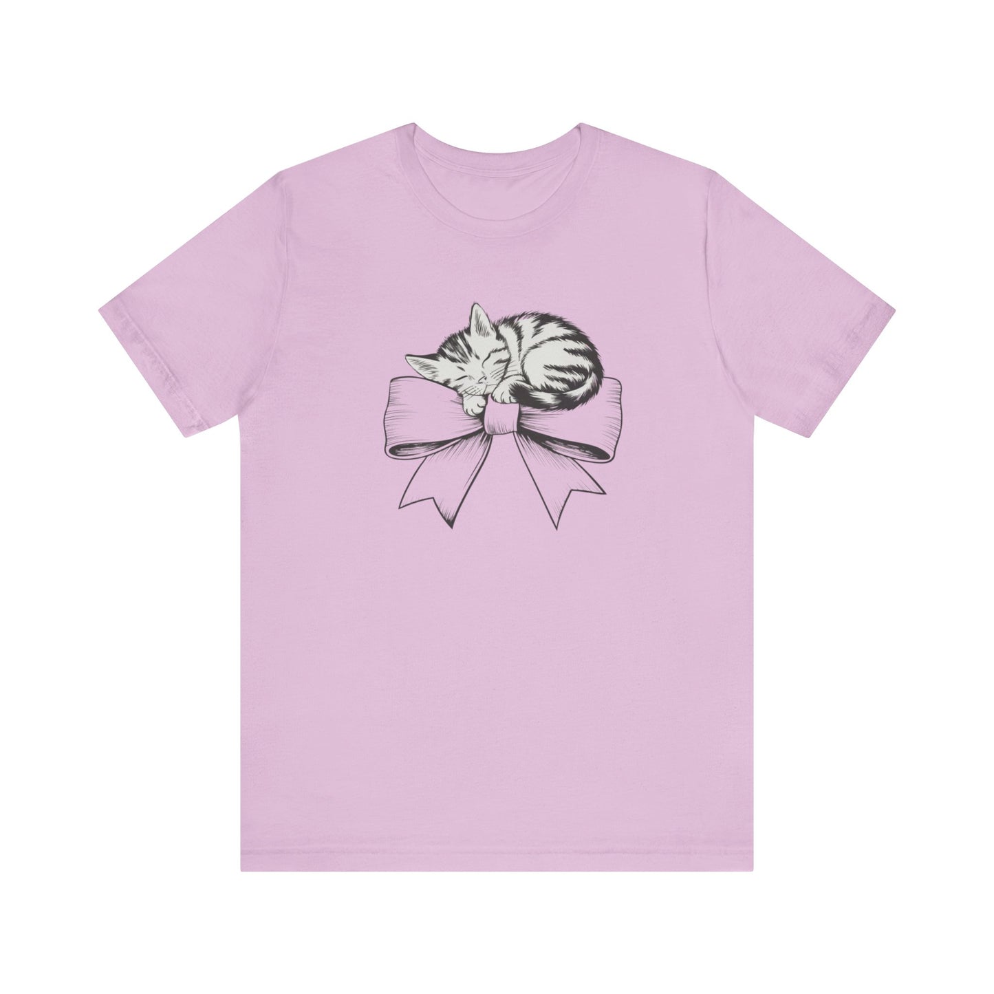 Kitten Bow Valentine's Day Tee This kitten bow Valentines t-shirt exudes a cute and adorable vibe, perfect for celebrating Valentine's Day or showing some love year-round. Product features- Unisex jersey short sleeve tee- Made with 100% lightweight cotton