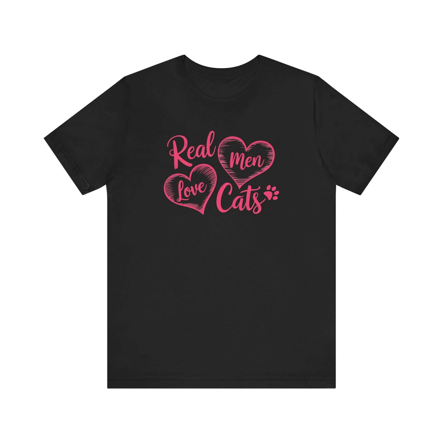 Real Men Love Cats Valentine's Day Tee A fun and playful T-Shirt design that showcases the love for cats. Real Men Love Cats makes a bold statement and comes in a nice comfy tee! Product features- Unisex jersey short sleeve tee- Made with 100% lightweight