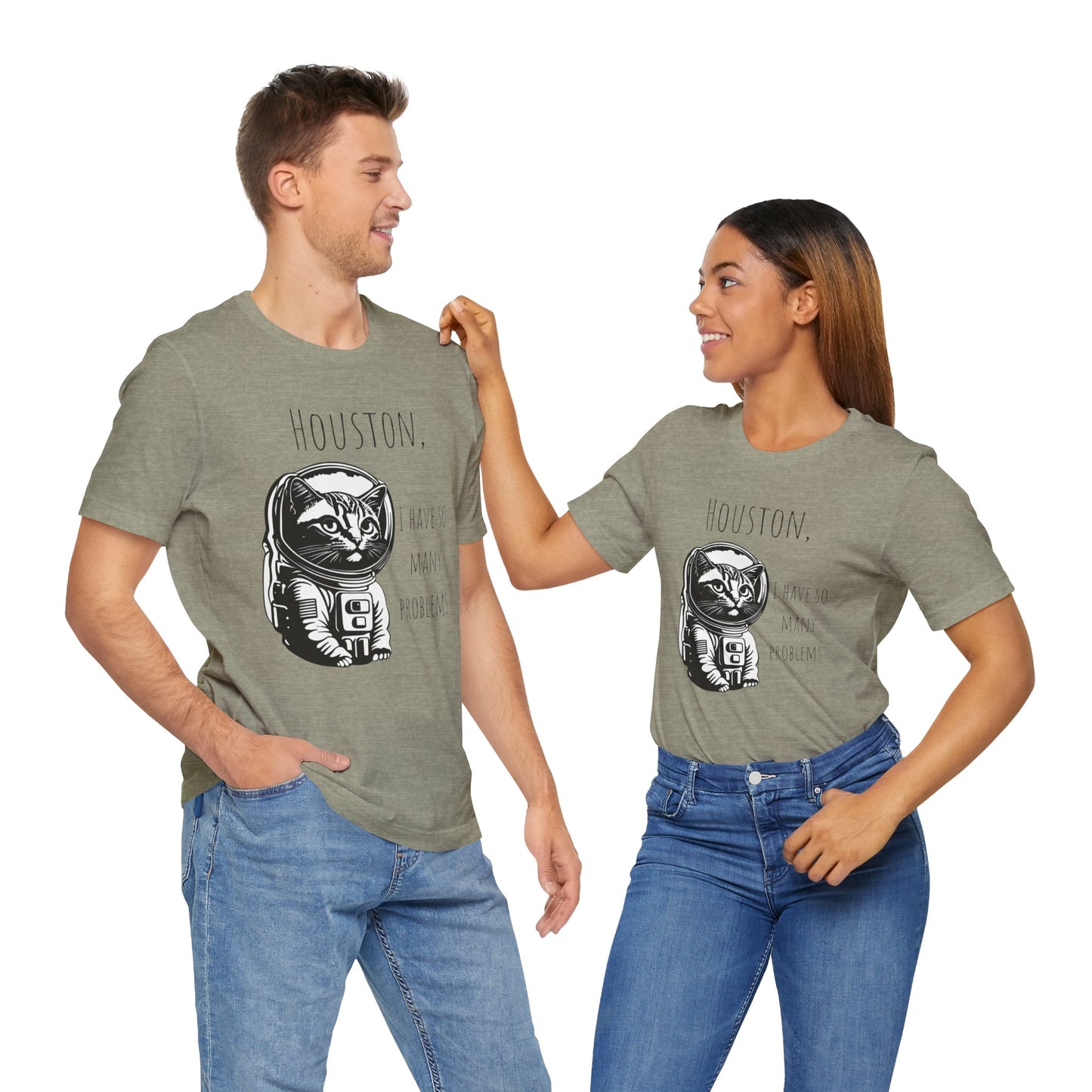 Astronaut Cat Tee - Funny Cat Houston We Have Many Problems This funny cat astronaut design T-shirt brings a playful and whimsical vibe to your wardrobe. Perfect for cat lovers, space enthusiasts, and those with a quirky sense of humor. Ideal for casual w