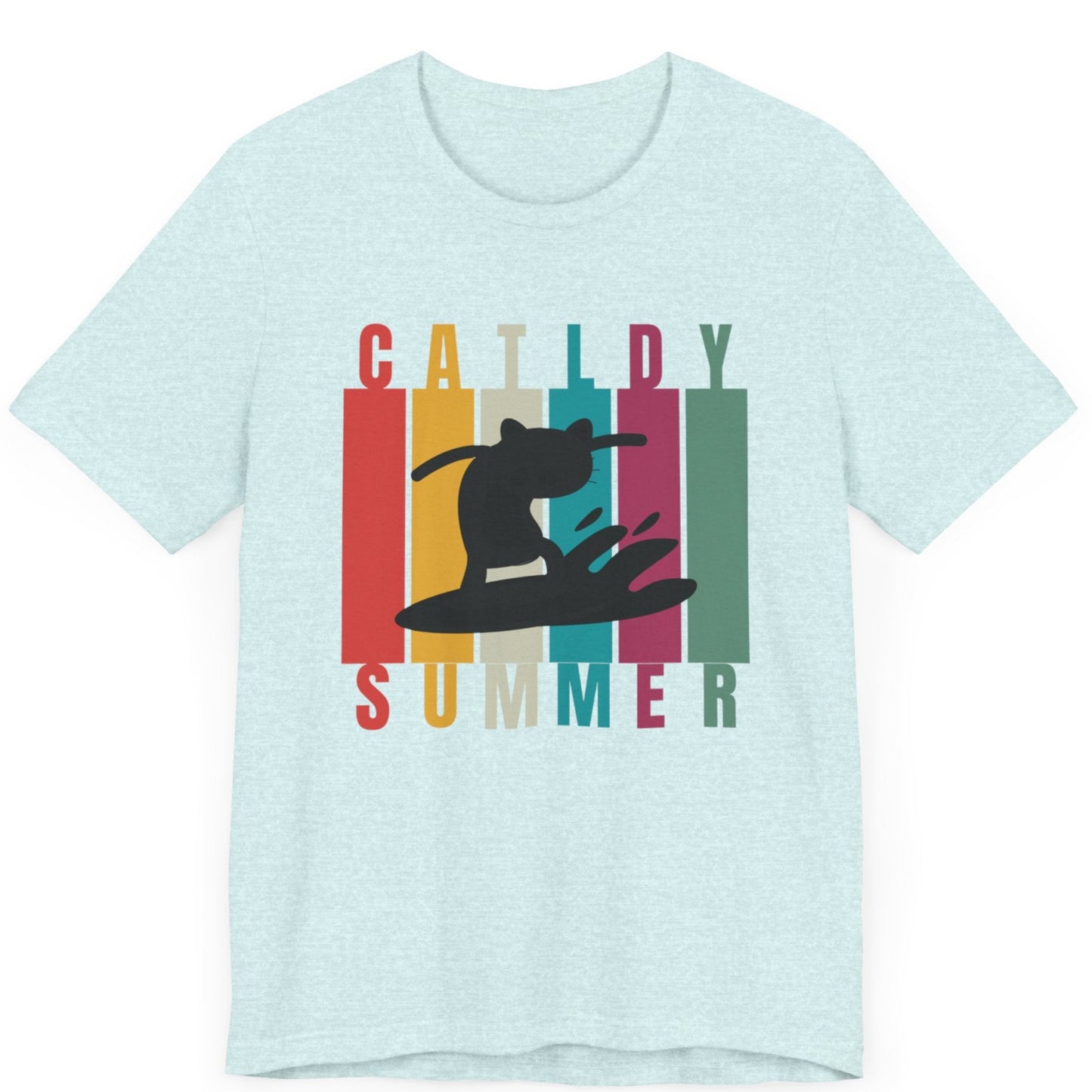 Tshirt with a surfer cat and the words catldy summer