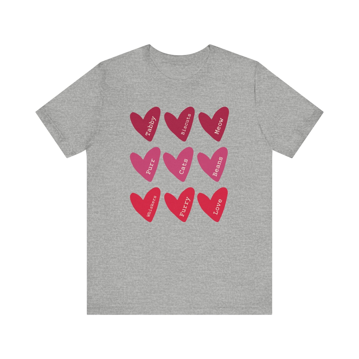 Cat Hearts Valentine’s Day Tshirt This T-Shirt features a cute design of Valentine's Day hearts with various cat types, giving off a playful and festive vibe. It is perfect for cat lovers celebrating Valentine's Day or looking to add a fun touch to their