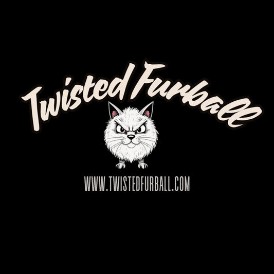 Twisted furball logo which features an ornery looking cat and the words twisted furball above the image. the website, twistedfurball.com is below the image