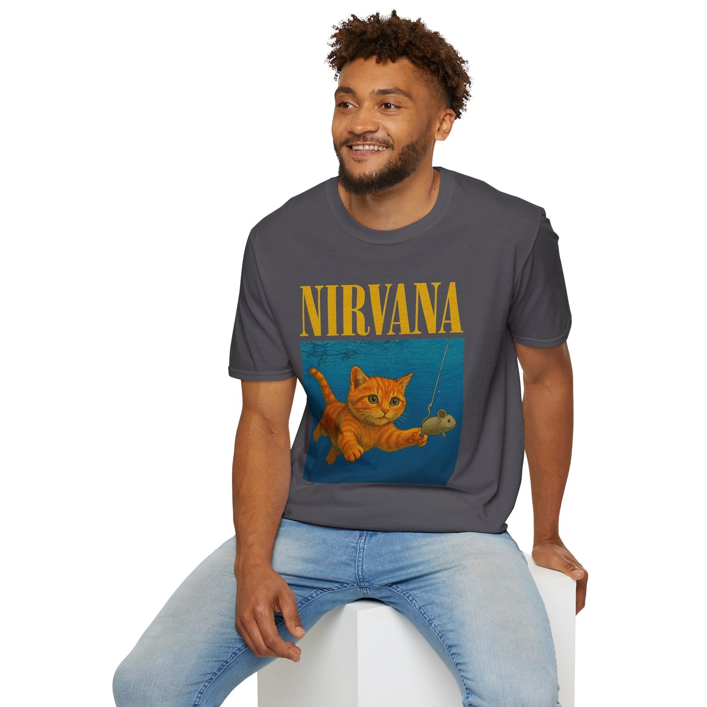 Nirvana Cat Parody T-Shirt – Funny Graphic Band Tee for Cat Lovers