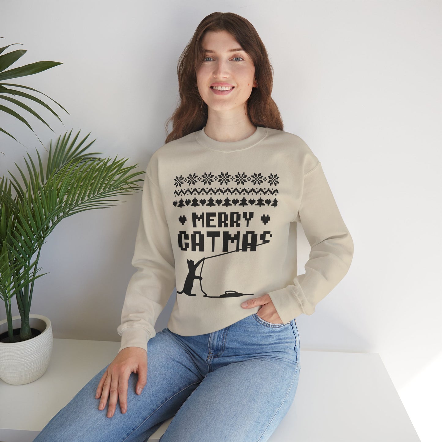 Merry Catmas Holiday Naughty Cat Crewneck Sweatshirt