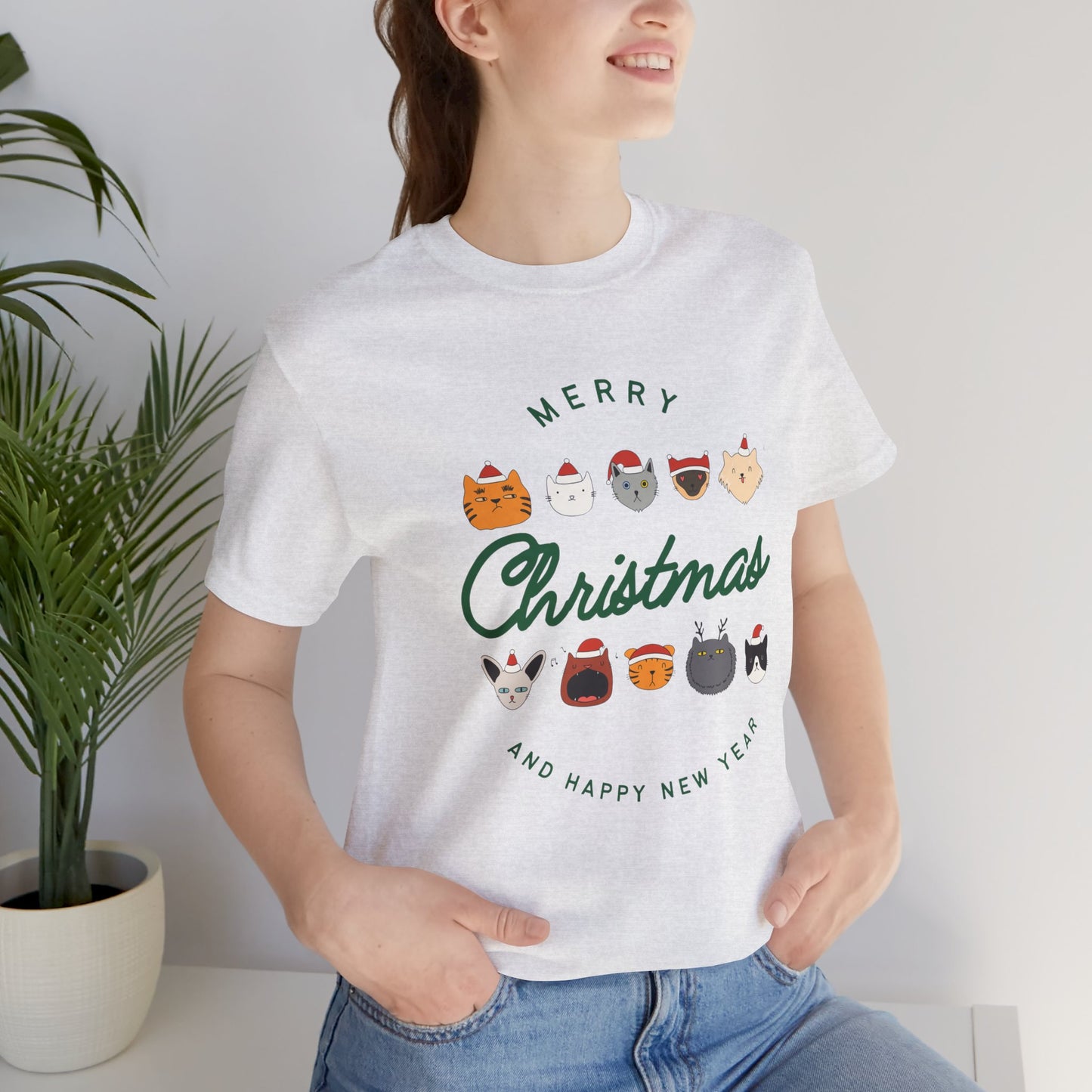 Merry Christmas Happy New Year Cat Tee