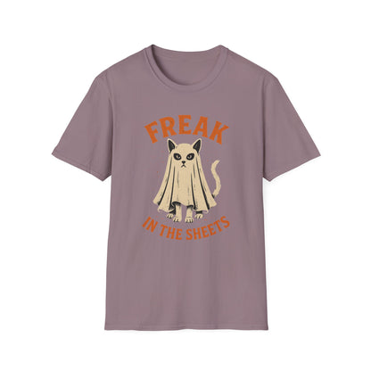 Freak in the Sheets Cat Halloween T-Shirt – Funny Ghost Cat Graphic Tee