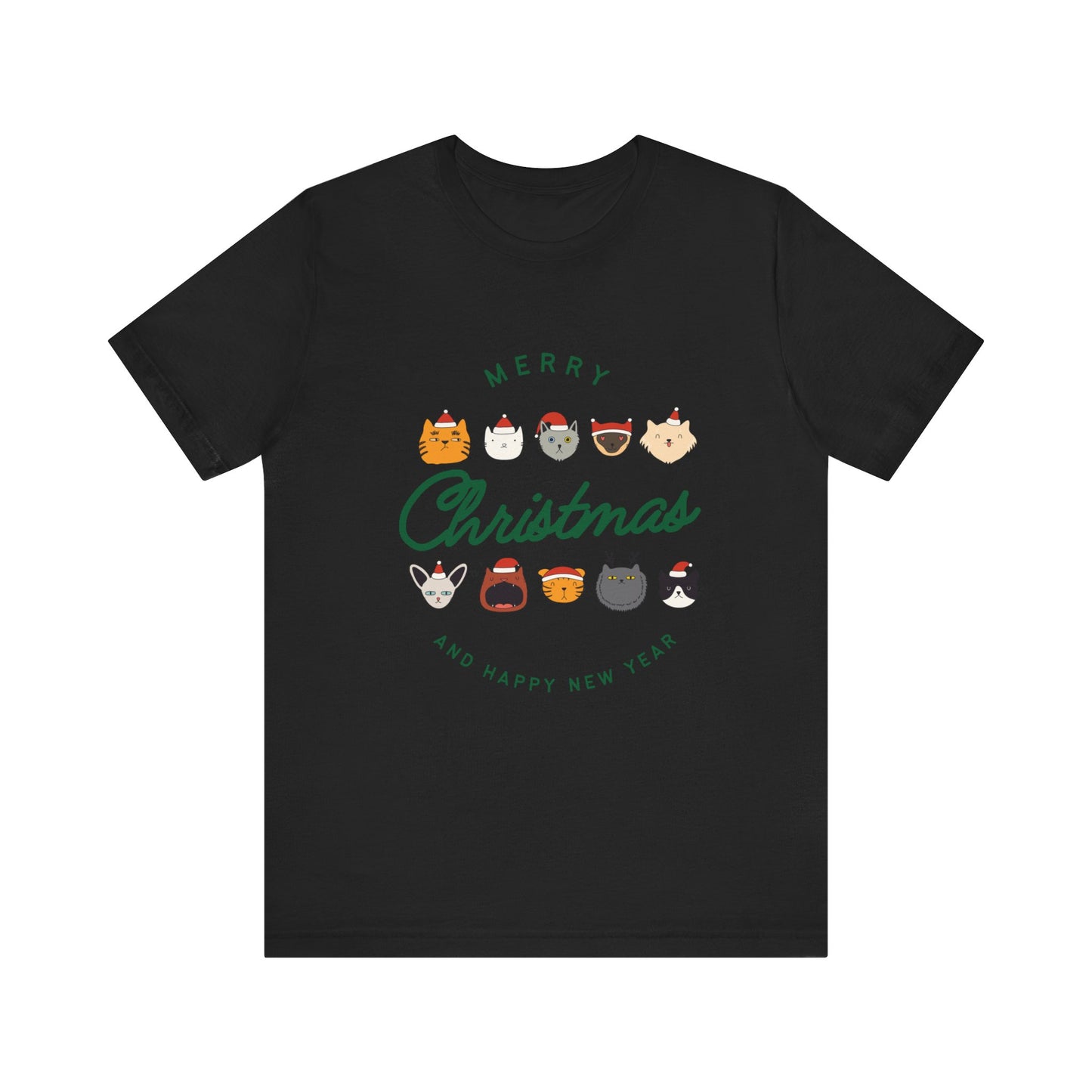 Merry Christmas Happy New Year Cat Tee