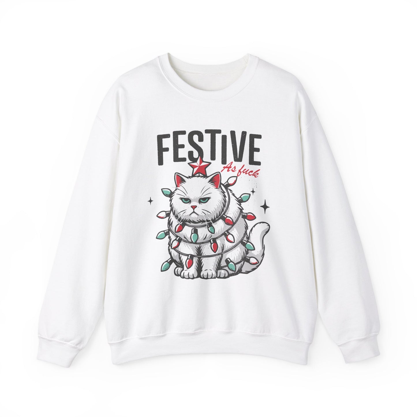 Grumpy Festive Cat Crewneck Sweatshirt