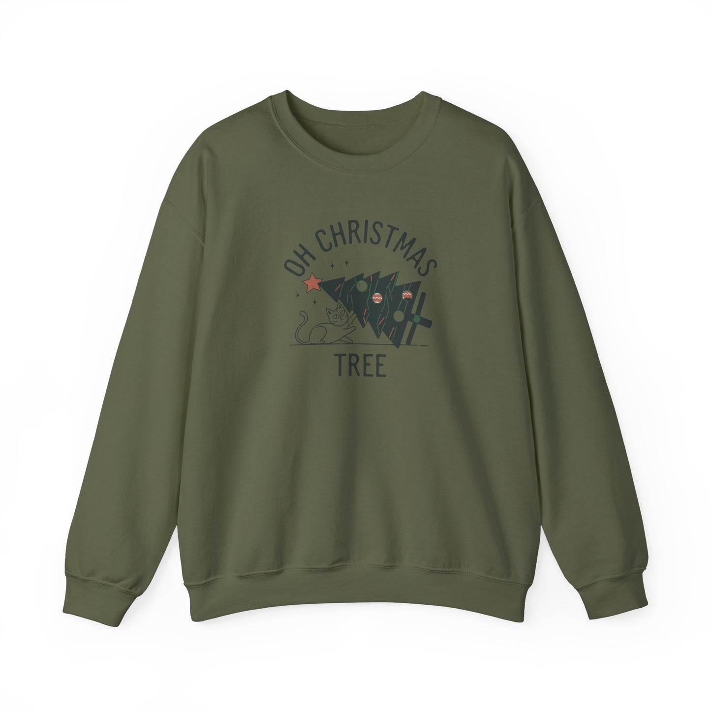 Oh Christmas Tree Cat Humor Crewneck Sweatshirt