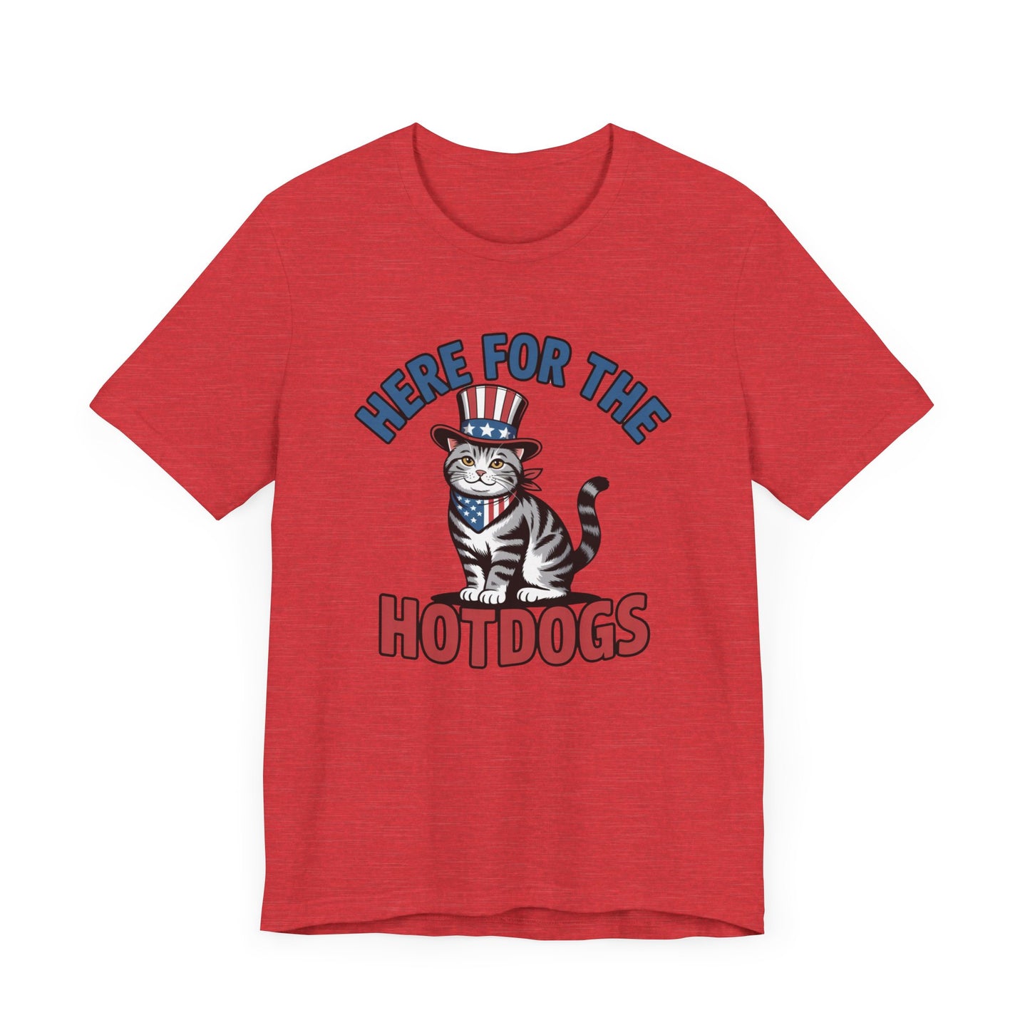 Patriotic Cat T-Shirt - "Here For The Hotdogs" Funny 4th of July Shirt