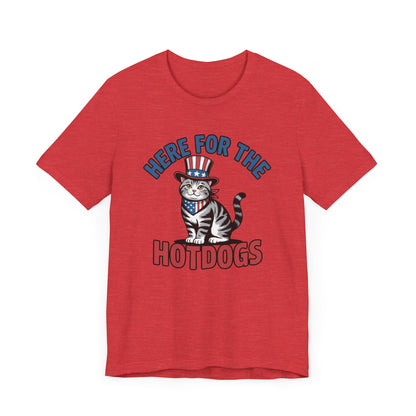 Patriotic Cat T-Shirt - "Here For The Hotdogs" Funny 4th of July Shirt