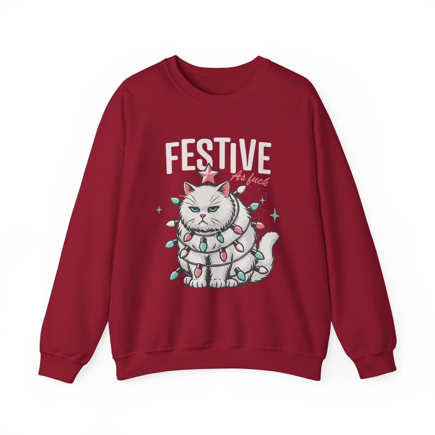 Grumpy Festive Cat Crewneck Sweatshirt